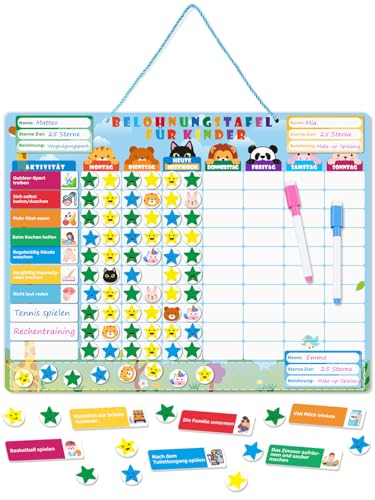GutSache Belohnungstafel für Kinder[100 Aufgaben, 360 Magnete], Montessori Wochenplaner Kinder, Abwischbar, ADHS Hilfsmittel, Magnetische Wochenplanung, Magnetischer Wochenkalender für Kleinkind ab 3 von GutSache