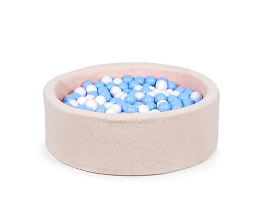 Gutekissen® Bällebad Kinder ∅100cm – Bällepool Baby Rund mit 200 Bällen – Spielpool für Kleinkinder – Indoor Spielspaß (Creme Bouclé, Weiß/Blau) von Gutekissen