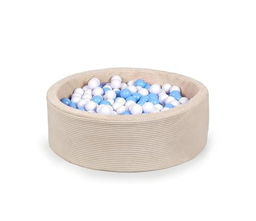 Gutekissen® Bällebad Kinder ∅100cm – Bällepool Baby Rund mit 200 Bällen – Spielpool für Kleinkinder – Indoor Spielspaß (Creme Streifen, Weiß/Blau) von Gutekissen