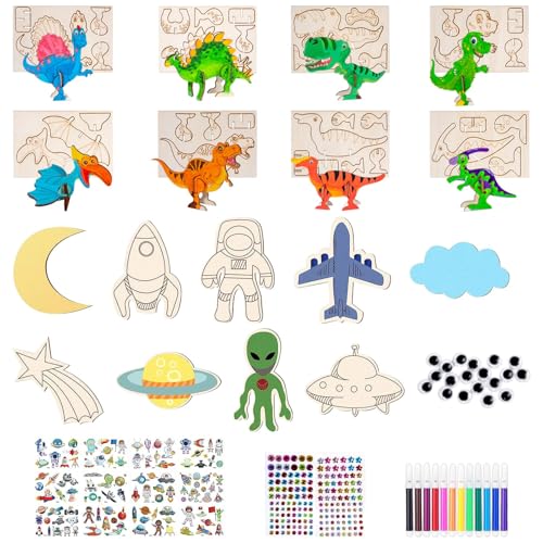 Wooden Holz Bastelsets Kinder, 8 Dinos und 9 Raketen DIY Bemalen Holz Basteln mit Wasserfarben Stifte für Jungen Kindergeburtstag Basteln Kinder Spielzeug Wooden Holz Bastelsets Kinder, 8 Dinos und 9 Raketen DIY Bemalen Holz Basteln mit Wasserfarben Stifte für Jungen Kindergeburtstag Basteln Kinder Spielzeug von Gutluz