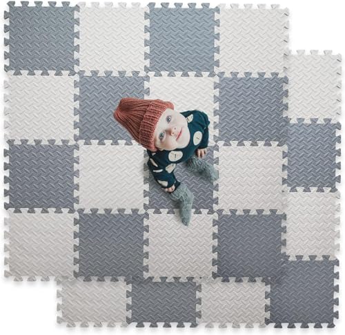 Gutsbox 18Pcs Puzzlematte Baby Kinderspielteppich Spielmatte Schaumstoffmatte Kinderteppich Bodenschutzmatte für Baby Kinder, 30x30x1,2 cm, 1,6m², Trainingsmatten Yogamatten (Grau+Weiß) von Gutsbox