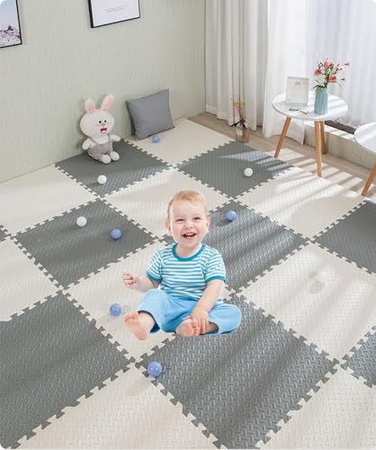 Gutsbox Puzzlematte Baby Teppich 18Pcs Puzzlematte Boden Baby Puzzlematte bpa frei, Puzzleteppich Kinder, 30x30cm, Dick: 1,2cm, Fläche: 1,6m², Weich, rutschfest von Gutsbox