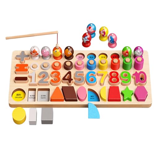 Counting Shape Stacker Wooden Puzzle Shape Sorter Magnetic Fishing Number Puzzle Toy Math Learning Blocks Game for Boys Girls Ages 3-5 Preschool Educational Toy for Sorting and Counting Skill von Gvblkq