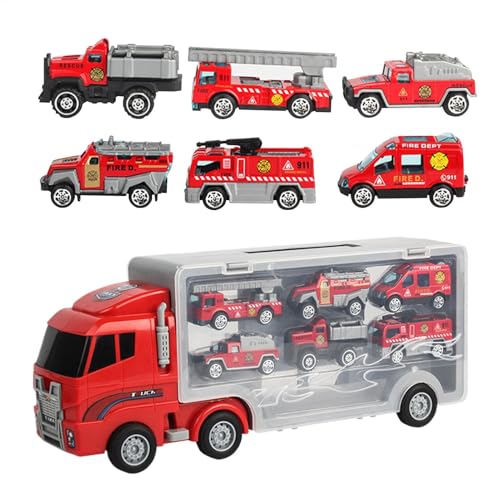 Fire Truck Vehicle Toy Set, Creative Fire Truck Carrier Model for Kids, Fire Truck Toy Fire Transporter Toy with 6 Alloy Vehicles for Boys, Girls, and, Perfect for Imaginative Play Fire Truck Vehicle Toy Set, Creative Fire Truck Carrier Model for Kids, Fire Truck Toy Fire Transporter Toy with 6 Alloy Vehicles for Boys, Girls, and, Perfect for Imaginative Play von Gvblkq
