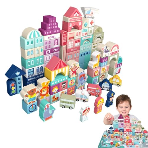 Gvblkq City Building Blocks, Educational Stacking Bricks, Portable Scene Set, Cute Assembly Toys, Enhance Creativity, Develop Hands-On Ability, Kids Play, Learning Activity von Gvblkq