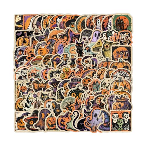 Gvblkq Halloween Stickers, 100-Piece Waterproof Skeleton Decals, Spooky Cartoon-Themed Vinyl Stickers, Sturdy Peel-and-Stick Novelty Designs, Perfect for Journals, Party Décor, and Holiday Crafts von Gvblkq