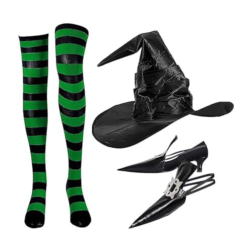 Gvblkq Hexenkostüm für Damen, Halloween-Hexen-Kostüm, Zubehör-Set, Party-Hexen-Kostüm, Kostümzubehör, Partyhexe zum Verkleiden von Gvblkq