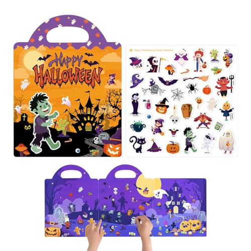 Halloween Sticker Album - Wiederverwendbares Aufkleberbuch Für Kinder Alter 3-6 | Papier Mit Lustigen Handwerksaktivitäten, Spielzeug Für Klassenzimmer -Reisebotte Flugzeug -Unterhaltung Baby Girls K von Gvblkq