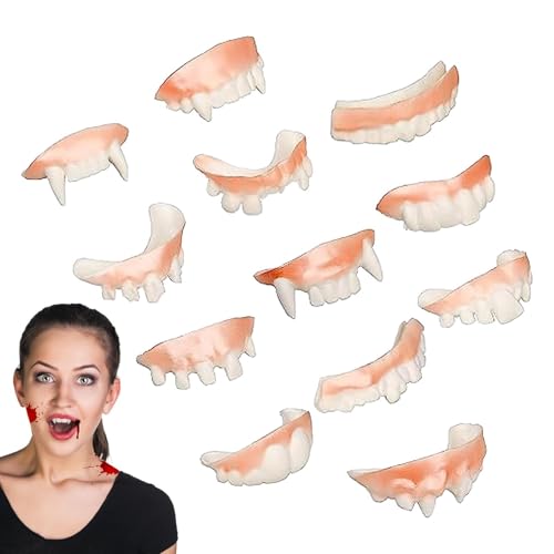 Vampirzähne mit 12 künstlichen Horror-Zähnen, PVC-Material, realistische Cosplay-Zahnprothesen, Kostüm- und Maskenzubehör, gruselige Halloween-Party-Requisiten, thematisch von Gvblkq
