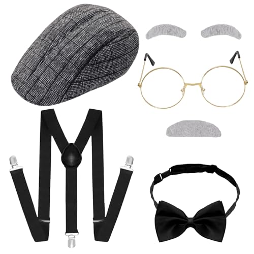 Gvhntk Gangster-Kostüm-Set für Herren, 1920er-Jahre-Kostüm, Zubehör für Opa, Newsboy Hut von Gvhntk