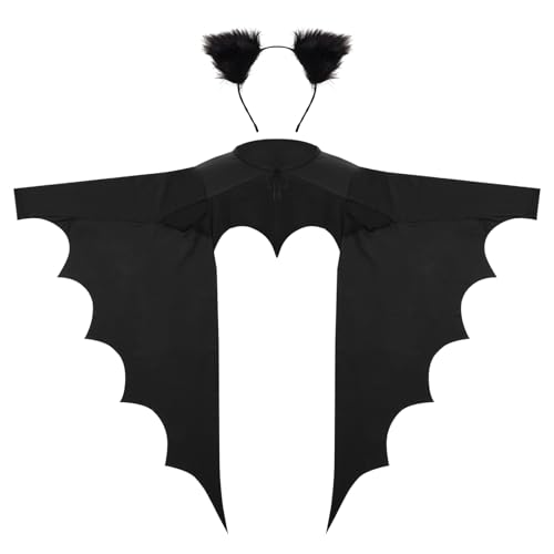 Halloween-Fledermaus-Kostüm-Zubehör für Damen, schwarze Fledermausärmel, Flügel, Plüsch-Ohr-Stirnband für Halloween, Cosplay, 2 Stück von Gvhntk