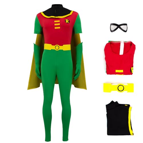 Gvnphal Rotkehlchen-Kostüm für Erwachsene, Superheld, Halloween, Cosplay, Overall, Umhang, Handschuhe, Gürtel mit Augenmaske, Grün , Large Gvnphal Rotkehlchen-Kostüm für Erwachsene, Superheld, Halloween, Cosplay, Overall, Umhang, Handschuhe, Gürtel mit Augenmaske, Grün , Large von Gvnphal