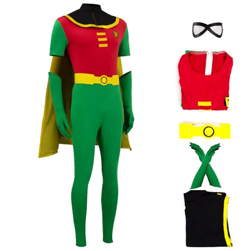 Gvnphal Rotkehlchen-Kostüm für Erwachsene, Superheld, Halloween, Cosplay, Overall, Umhang, Handschuhe, Gürtel mit Augenmaske, Set XL von Gvnphal