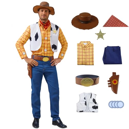 Gvnphal Woody Kostüm für Erwachsene, Cowboy-Kostüm für Herren, Western-Sheriff, Halloween, Cosplay, Outfit, Rodeo, Verkleiden, Woody, XL Gvnphal Woody Kostüm für Erwachsene, Cowboy-Kostüm für Herren, Western-Sheriff, Halloween, Cosplay, Outfit, Rodeo, Verkleiden, Woody, XL von Gvnphal