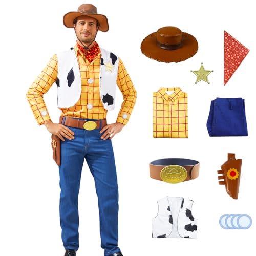 Gvnphal Woody Kostüm für Erwachsene, Cowboy-Kostüm für Herren, Western-Sheriff, Halloween, Cosplay, Outfit, Rodeo, Verkleiden, Woody, XXX-Large von Gvnphal