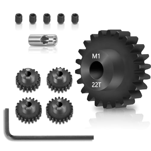 Gvvsjgdbis Mod 1 Ritzelsatz 4-Teilig, 19T 20T 21T 22T M1 Ritzel Aus Metall Aus Gehärtetem Stahl, Passend für 5 mm RC-Motorwelle mit Sechskantschlüssel von Gvvsjgdbis