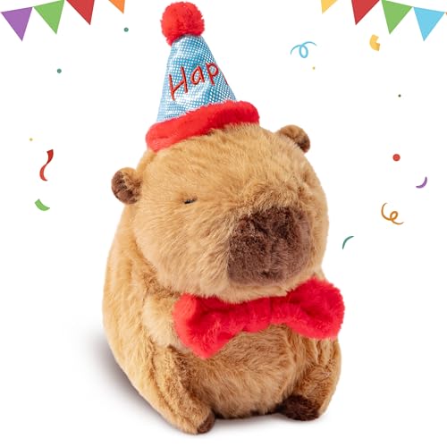 GwaOery Capybara Plüsch Geburtstag Hut Capybara Stofftier Spielzeug Realistische und Weiche Teddypuppe Umarmungskissen Plüschkissen für Jungen und Mädchen Geburtstag Ostern Party Geschenk von GwaOery