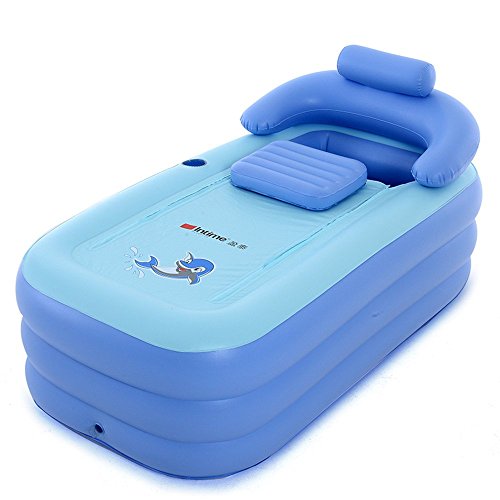 Gweat Faltbares Schlauchboot Dick Warm Erwachsene Badewanne Kinder Aufblasbares Becken, Spa-Badewanne，Blau von Gweat