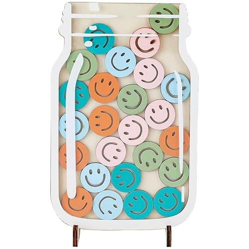 Gwezmxs Belohnungstafel Kinder, Belohnungsglas aus Holz Mit Standfuß & 25 Smileys, 14 x 21 cm von Gwezmxs