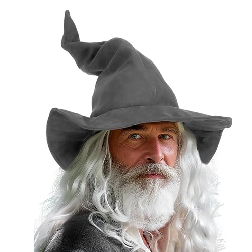 Gwezmxs Zaubererhut mit Gebogener Unisex, Hexer-Cosplay/Halloween Party Dressing Zubehör für Erwachsene, Grau von Gwezmxs