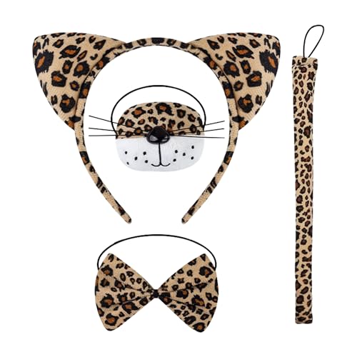 Gwezmxs Leoparden Kostüm für Damen/Erwachsene, 4-teiliges Katzendekor-Set mit Katzenohren-Haarreif, Nase, Fliege & Schwanz, Mottoparty-Karneval-Deko Gwezmxs Leoparden Kostüm für Damen/Erwachsene, 4-teiliges Katzendekor-Set mit Katzenohren-Haarreif, Nase, Fliege & Schwanz, Mottoparty-Karneval-Deko von Gwezmxs