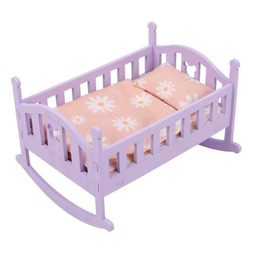 Gwezmxs Puppenwiege Holz, Puppen Wickeltisch, Puppenbettwäsche, Puppenhaus Möbel Zubehör mit Puppenbett + Steppdecke, 20 x 13 cm, Doll House Bed von Gwezmxs