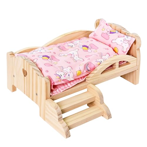 Gwezmxs Puppenbett Holz mit Steppdecke & Leiter, Puppenhaus Möbel Zubehör, Wooden Doll House Bed, 30 x 26 cm Gwezmxs Puppenbett Holz mit Steppdecke & Leiter, Puppenhaus Möbel Zubehör, Wooden Doll House Bed, 30 x 26 cm von Gwezmxs