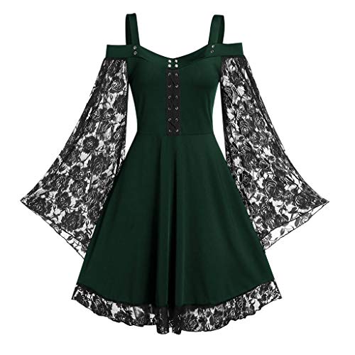 Gwnauz Renaissance Kleid Damen Gothic Kleid KurzMittelalter Gebundene Taille Kleider Erwachsene Vampir Schwarz Kleid Renaissance Gotisch Minikleid Trompetenärmel Kleid Schwarz für Halloween Karneval von Gwnauz