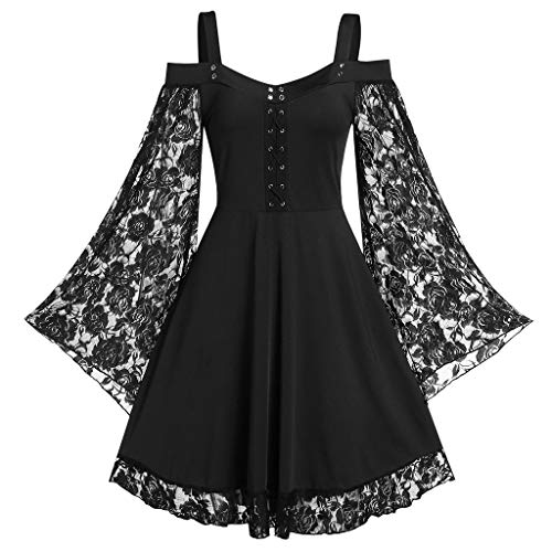 Gwnauz Renaissance Kleid Damen Gothic Kleid KurzMittelalter Gebundene Taille Kleider Erwachsene Vampir Schwarz Kleid Renaissance Gotisch Minikleid Trompetenärmel Kleid Schwarz für Halloween Karneval von Gwnauz