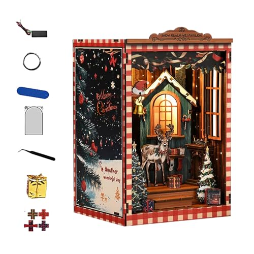Books Nook Kit Weihnachten Buchstützen Holzpuzzle Miniatur Haus 3D Puppenhaus Bücherregal Deko Für Kinder, Erwachsene, Arbeitszimmer, Wohnheim 17,5x12x10,5 cm Books Nook Kit Weihnachten Buchstützen Holzpuzzle Miniatur Haus 3D Puppenhaus Bücherregal Deko Für Kinder, Erwachsene, Arbeitszimmer, Wohnheim 17,5x12x10,5 cm von Gwtdtoad
