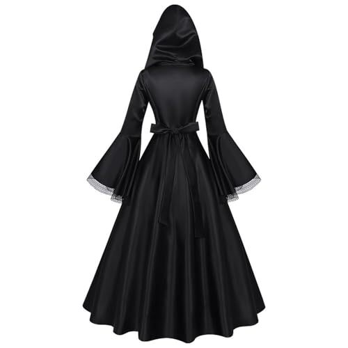 Gwtdtoad Mittelalter Kleidung Damen Halloween Kostüm Damen Gothic Kleider Schnürkleid Mit Kapuze, Vampir Renaissance Langarm Hexenkostüm, Trompetenärmel Korsett Cosplay Dress Für Spukhaus-Cosplay von Gwtdtoad
