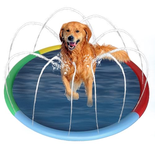 Splash Pad Hundepool Für Kleine Hunde Und Kinder, Sprinkler Matte Hund Wasser-Spielmatte Splash Play Matte, Spritzplatz Sommer Garten Wasserspielzeug Für Bad, Garten, Haus 170 cm von Gwtdtoad