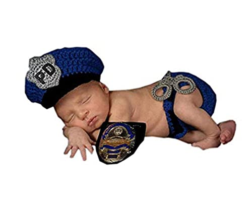 Fotografie Requisiten für Neugeborene, Baby Jungen Mädchen Fotoshooting-Requisiten Häkelmütze Windel Outfits (Polizei) von Gwwfe