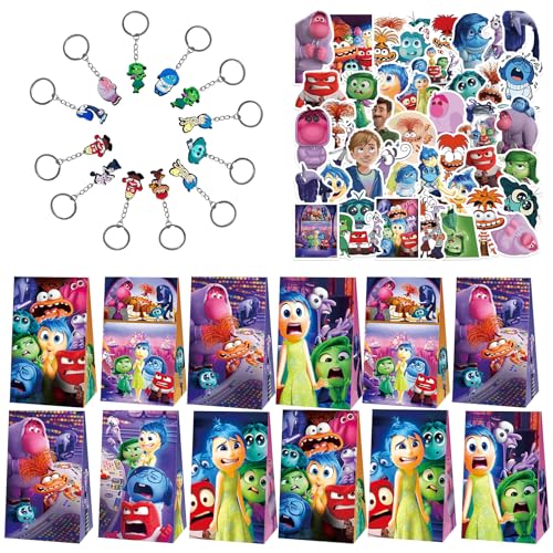 74Pcs In-side Out Kindergeburtstag Party Mitgebsel, Geburtstagsgeschenk Set, mit 12 Inside Geschenktüten, 12 Schlüsselanhänger und 50 Aufkleber, Inside Party Mitgebsel, Geburtstag Mitgebsel Kinder 74Pcs In-side Out Kindergeburtstag Party Mitgebsel, Geburtstagsgeschenk Set, mit 12 Inside Geschenktüten, 12 Schlüsselanhänger und 50 Aufkleber, Inside Party Mitgebsel, Geburtstag Mitgebsel Kinder von Gxhong