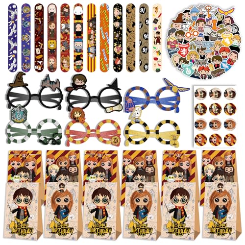 Geburtstag Party Mitgebsel, 12 Magic Wizard Geschenk Taschen, 12 Magic Wizard Armbänder, 50 Magic Wizard Aufkleber, 12 Party-Gläser, für Kinder Jungen Mädchen Geschenke Party Zubehör von Gxhong
