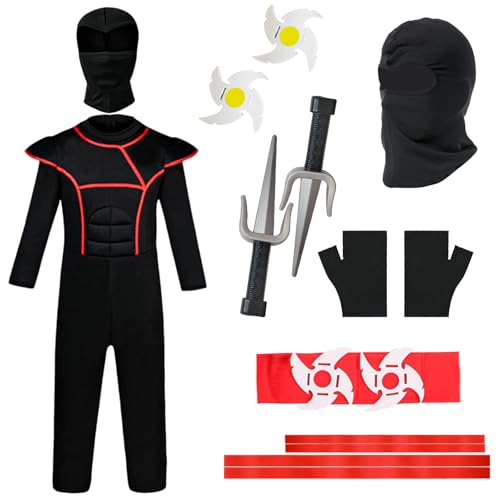 Gxhong 13 Stück Kinderkostüm Ninja Set, Cosplay Zubehör Set mit Kleidung und Waffen, Ninja Rollenspiel Kostüm Jungen und Mädchen, Cosplay Kostüm für Karneval Halloween Gxhong 13 Stück Kinderkostüm Ninja Set, Cosplay Zubehör Set mit Kleidung und Waffen, Ninja Rollenspiel Kostüm Jungen und Mädchen, Cosplay Kostüm für Karneval Halloween von Gxhong