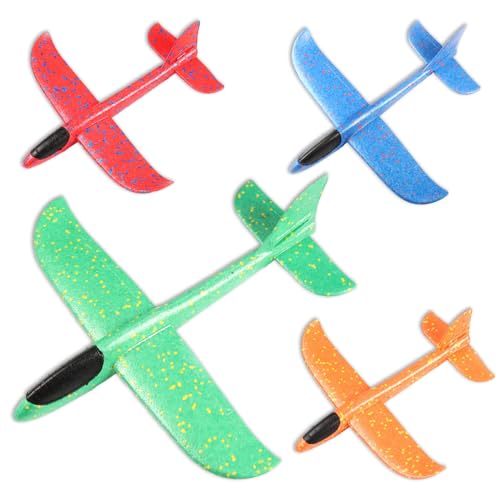 Gxhong 4 Stück Große Segelflugzeug Kinder 38 cm, Wurfflugzeug Manuell Segelflugzeug, Flugzeug Spielzeug (Blau + Rot + Orange + Grün), für Jungen Mädchen Outdoor Spiele von Gxhong