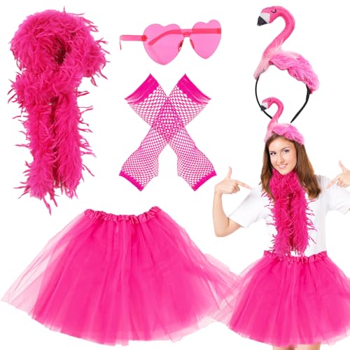 Gxhong 5Pcs Karneval Flamingo Kostüm, mit Flamingo Haarreif, Rosa Tüllrock Federschal Handschuh Love Sonnenbrille, für Damen Mädchen Fasching Rosa Mottoparty Kostüm Accessoires Gxhong 5Pcs Karneval Flamingo Kostüm, mit Flamingo Haarreif, Rosa Tüllrock Federschal Handschuh Love Sonnenbrille, für Damen Mädchen Fasching Rosa Mottoparty Kostüm Accessoires von Gxhong