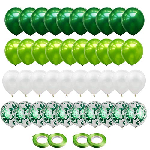 Gxhong 60 Stück Luftballons Grün Weiß Ballons mit Grün Konfetti Luftballons, 12 Zoll Helium Ballons für Deko Taufe Mädchen Geburtstag Hochzeit (Grün Weiß) von Gxhong