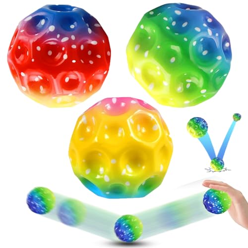 Gxlaihly 3 Stück Astro Jump Ball,Moon Ball,Hohe Springender Gummiball, Bounce Ball, Space Jump Ball,Geeignet für Kinder und Erwachsene (Schillernde Farben) von Gxlaihly