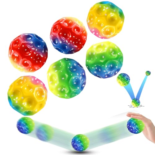 Gxlaihly 6 Stück Astro Jump Ball,Moon Ball,Hohe Springender Gummiball, Bounce Ball, Space Jump Ball,Geeignet für Kinder und Erwachsene (Schillernde Farben6) von Gxlaihly