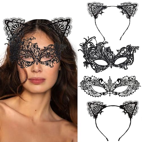 Gxlaihly 4 Stück Halloween Haarreif, Halloween Spitze Katzenohren Stirnband,Haarreif mit Katzenohren und Spitze Maske aus Spitze,Cat Ears mit reizvollen Spitzen, mit Spitzen Maskerade Maske Gxlaihly 4 Stück Halloween Haarreif, Halloween Spitze Katzenohren Stirnband,Haarreif mit Katzenohren und Spitze Maske aus Spitze,Cat Ears mit reizvollen Spitzen, mit Spitzen Maskerade Maske von Gxlaihly