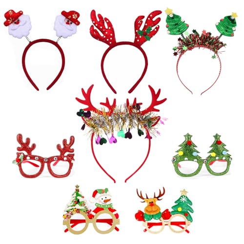 Gxlaihly 8 Stück Weihnachten Brillen und Weihnachten Haarreif,Weihnachten Stirnbänder Weihnachten Brille,Haarschmuck für Weihnachtsfeiern Cosplay,Rentier Haarbänder Weihnachten Geschenk Party Supplies von Gxlaihly