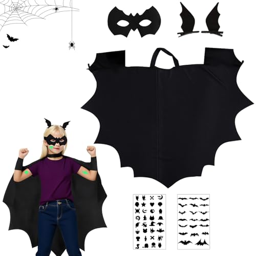 Gxlaihly Kind fledermaus kostüm,Halloween Fledermaus Kostüm Kinder,Mit Fledermaus-Haarspangen,Maske,Tattoos Aufkleber, für Kinder Jungen Mädchen Cosplay von Gxlaihly