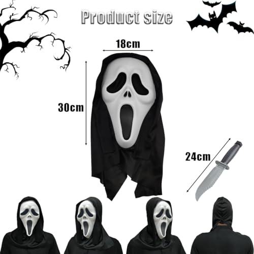 Gxlaihly Schrei Maske, Gruselige Schrei Maske, mit 1 Fake Messer, Halloween Ghostface Maske, Halloween Maske, Scream Ghostface Maske, Geeignet für Karneval, Maskerade, Halloween (2 Stück) von Gxlaihly