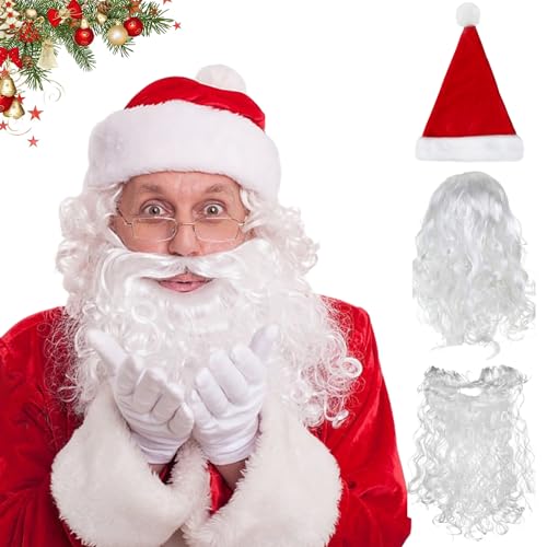 Gxlaihly Weihnachtsmann-Bart-Perücke-Hut-Set,Weihnachtsmann Nikolaus Perücke und Bart Set mit Mütze,Weihnachts-Weihnachtsmann-Cosplay-Zubehör von Gxlaihly