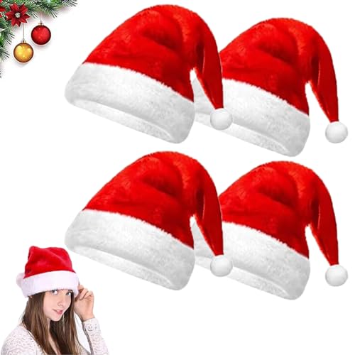 Gxlaihly Weihnachtsmütze,4 Stück Plüsch Weihnachtsmütze,Plüsche Weihnachtsmann Mütze,Unisex Rot Weihnachten Hüte für Erwachsene und Kinder,Nikolausmütze Mütze,Weihnachtsmützen Kinder Erwachsene (4PCS) von Gxlaihly