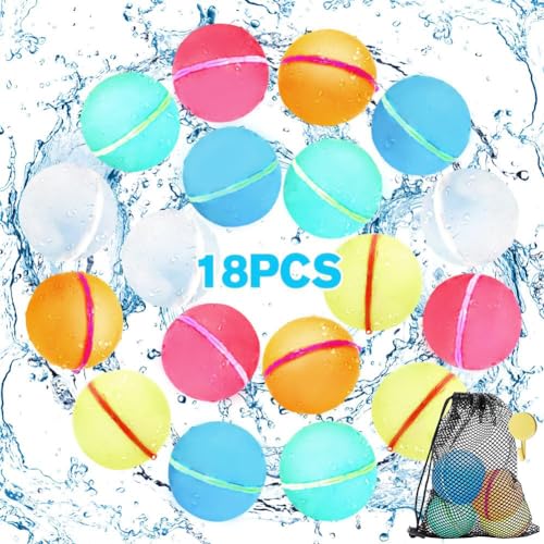 18 Stück Wiederverwendbare Silikon-Wasserballons Selbstdichtende, Wasserbomben Schnell Befüllbar Wasserballons Splash Bälle für Kinder Erwachsene Outdoor-Aktivitäten Wasserspiele Sommer Spaß Aktivität von Gytera