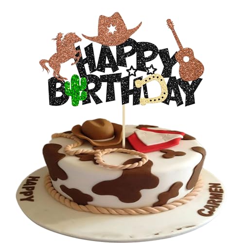1Pcs Cowboy Happy Birthday Cake Topper Wild West Horse Western Themed Cake Pick Decorations Black Brown Glitter Hat boot Shooting Horse Party Decoration Supplies for Boys Man Kids 1Pcs Cowboy Happy Birthday Cake Topper Wild West Horse Western Themed Cake Pick Decorations Black Brown Glitter Hat boot Shooting Horse Party Decoration Supplies for Boys Man Kids von Gyufise