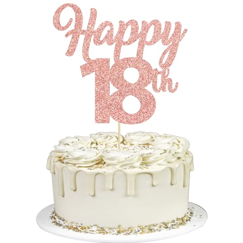Tortenaufsätze "Happy 18th", rotgoldener Glitzer, Zahl 18, Kuchendekoration, 18. Geburtstag, Kuchendekoration, Dekoration für Prost bis 18. Geburtstag, Hochzeitstag, Partyzubehör, 3 Stück von Gyufise